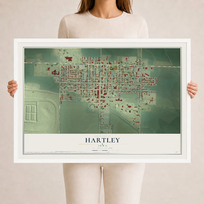 Map of Hartley, Iowa, 24 x 36 inch print in a white wood frame