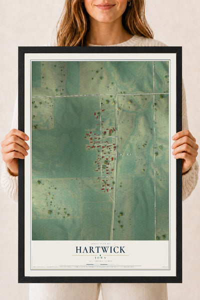 Map of Hartwick, Iowa, 18 x 24 inch print in a black wood frame