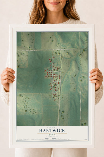 Map of Hartwick, Iowa, 18 x 24 inch print in a white wood frame