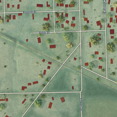 Close-up of the map of Harvey, Iowa print showing street and building detail