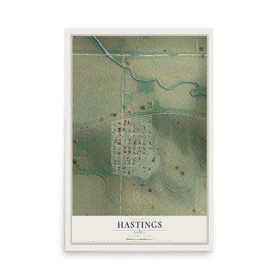 Map of Hastings, Iowa, 12 x 18 inch unframed archival matte print