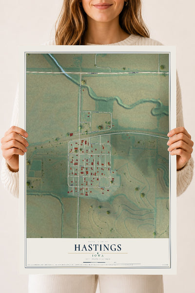 Map of Hastings, Iowa, 18 x 24 inch unframed archival matte print