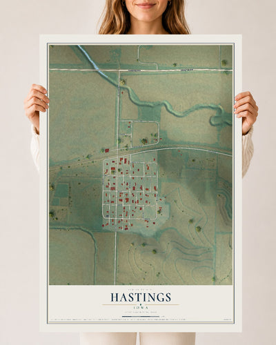 Map of Hastings, Iowa, 24 x 36 inch unframed archival matte print