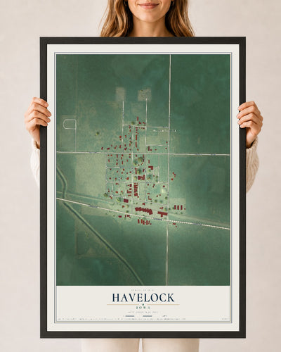 Map of Havelock, Iowa, 24 x 36 inch print in a black wood frame
