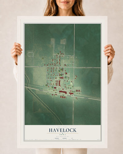 Map of Havelock, Iowa, 24 x 36 inch print in a white wood frame