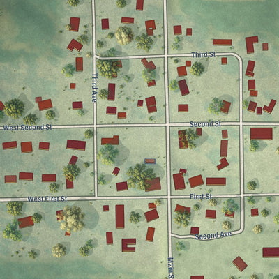 Close-up of the map of Haverhill, Iowa print showing street and building detail