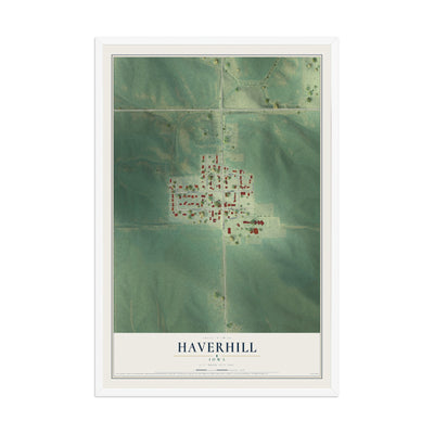 Map of Haverhill, Iowa, 12 x 18 inch print in a white wood frame