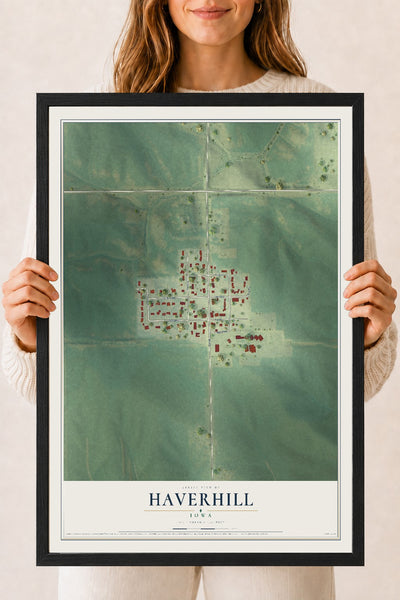 Map of Haverhill, Iowa, 18 x 24 inch print in a black wood frame