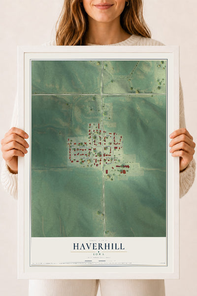 Map of Haverhill, Iowa, 18 x 24 inch print in a white wood frame