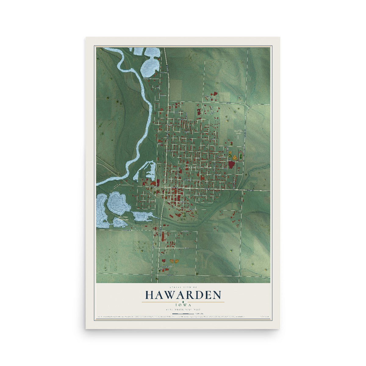 Map of Hawarden, Iowa, 12 x 18 inch unframed archival matte print