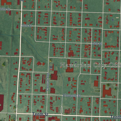 Close-up of the map of Hawarden, Iowa print showing street and building detail