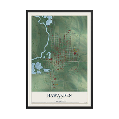 Map of Hawarden, Iowa, 12 x 18 inch print in a black wood frame