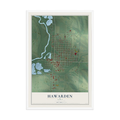 Map of Hawarden, Iowa, 12 x 18 inch print in a white wood frame