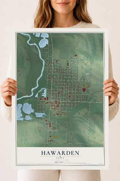 Map of Hawarden, Iowa, 18 x 24 inch unframed archival matte print