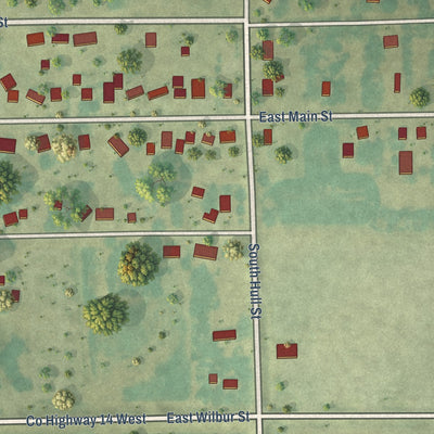 Second close-up of the map of Hawkeye, Iowa print showing more streets and buildings