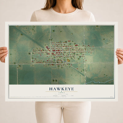 Map of Hawkeye, Iowa, 18 x 24 inch unframed archival matte print