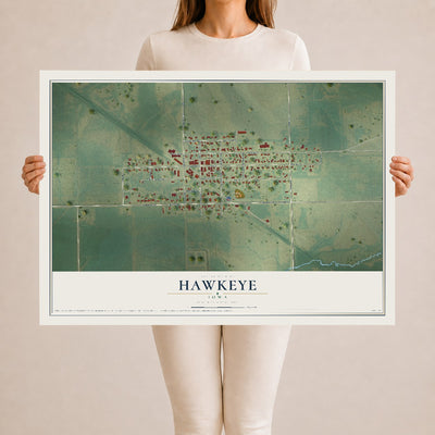 Map of Hawkeye, Iowa, 24 x 36 inch unframed archival matte print