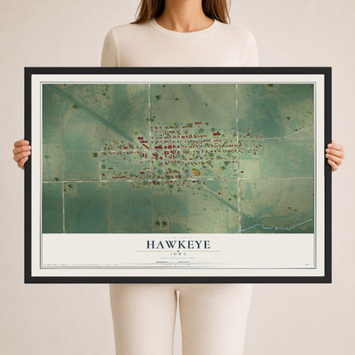 Map of Hawkeye, Iowa, 24 x 36 inch print in a black wood frame