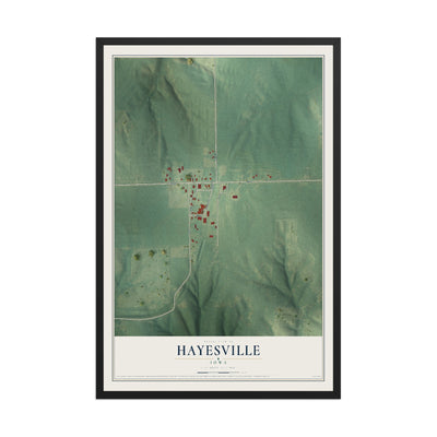 Map of Hayesville, Iowa, 12 x 18 inch print in a black wood frame