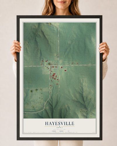 Map of Hayesville, Iowa, 24 x 36 inch print in a black wood frame