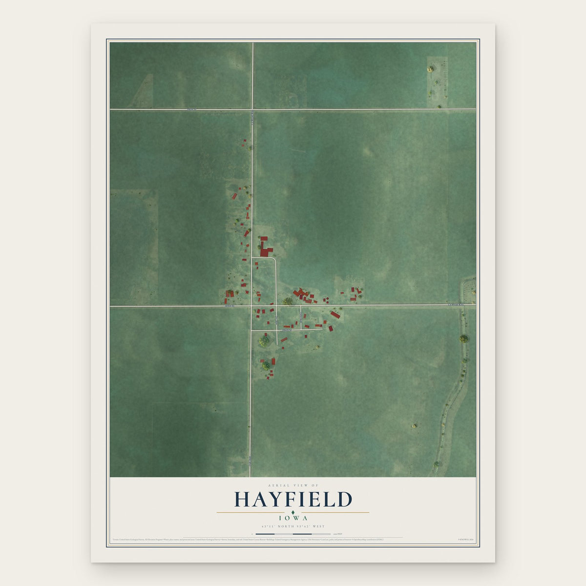 Hayfield, Iowa map print, the full design