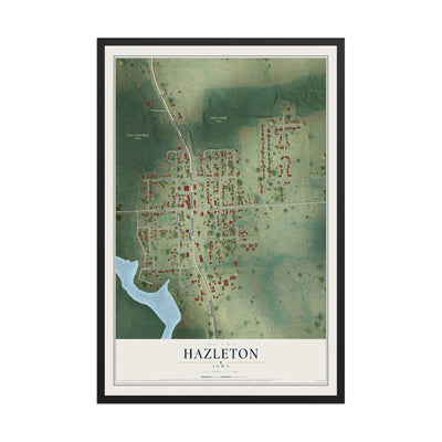 Map of Hazleton, Iowa, 12 x 18 inch print in a black wood frame