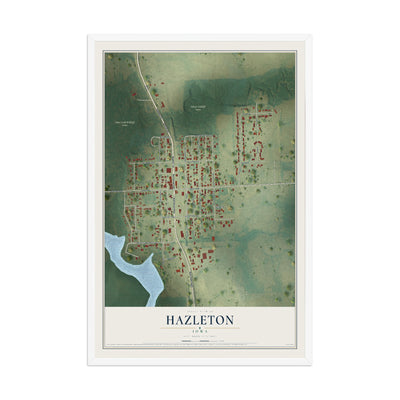 Map of Hazleton, Iowa, 12 x 18 inch print in a white wood frame