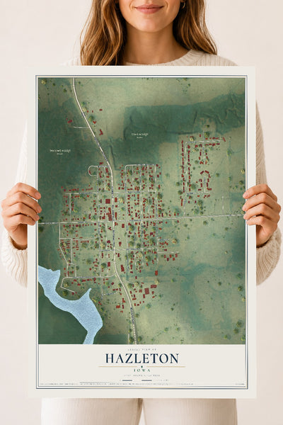 Map of Hazleton, Iowa, 18 x 24 inch unframed archival matte print