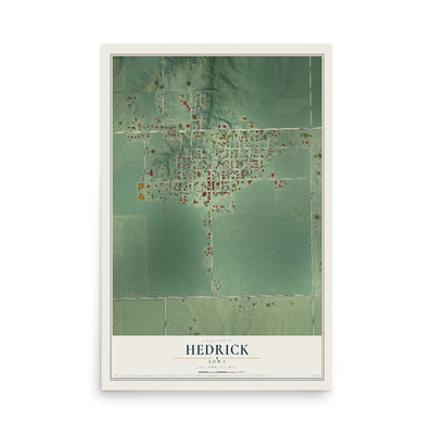 Map of Hedrick, Iowa, 12 x 18 inch unframed archival matte print