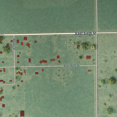 Second close-up of the map of Hedrick, Iowa print showing more streets and buildings