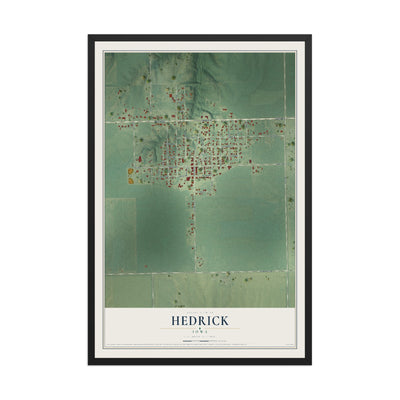 Map of Hedrick, Iowa, 12 x 18 inch print in a black wood frame