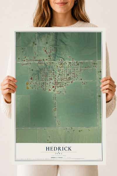 Map of Hedrick, Iowa, 18 x 24 inch unframed archival matte print