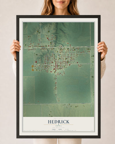 Map of Hedrick, Iowa, 24 x 36 inch print in a black wood frame