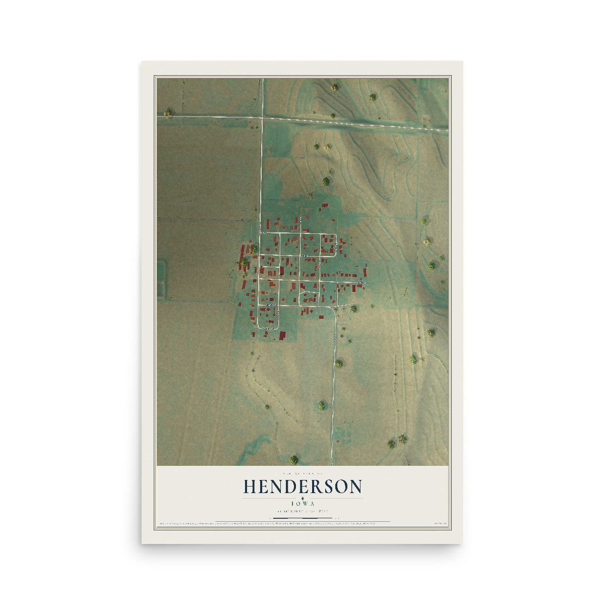 Map of Henderson, Iowa, 12 x 18 inch unframed archival matte print