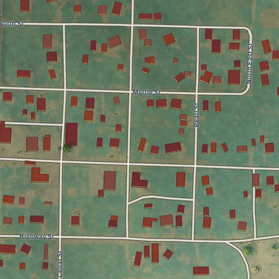 Close-up of the map of Henderson, Iowa print showing street and building detail