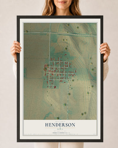 Map of Henderson, Iowa, 24 x 36 inch print in a black wood frame