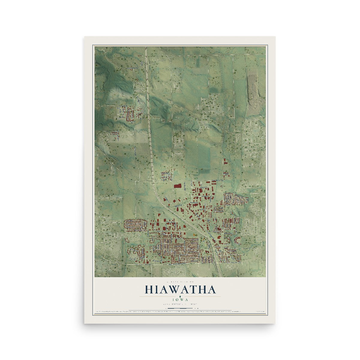 Map of Hiawatha, Iowa, 12 x 18 inch unframed archival matte print