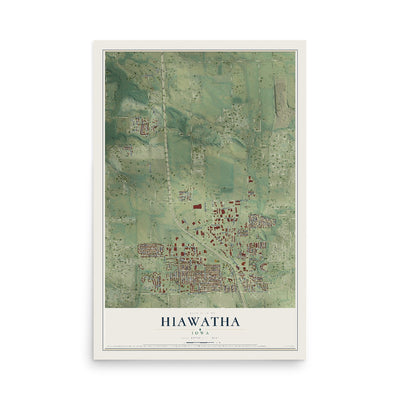 Map of Hiawatha, Iowa, 12 x 18 inch unframed archival matte print