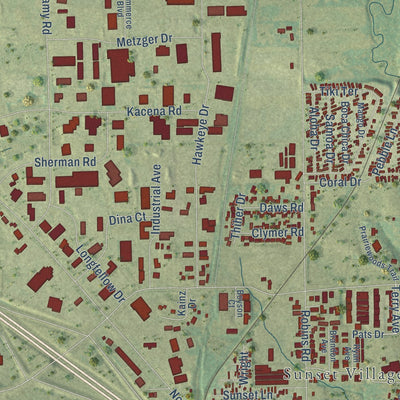 Second close-up of the map of Hiawatha, Iowa print showing more streets and buildings
