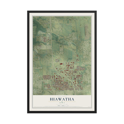 Map of Hiawatha, Iowa, 12 x 18 inch print in a black wood frame