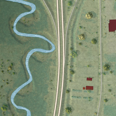 Second close-up of the map of Hills, Iowa print showing more streets and buildings