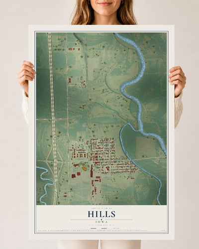 Map of Hills, Iowa, 24 x 36 inch unframed archival matte print