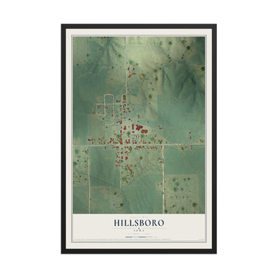 Map of Hillsboro, Iowa, 12 x 18 inch print in a black wood frame