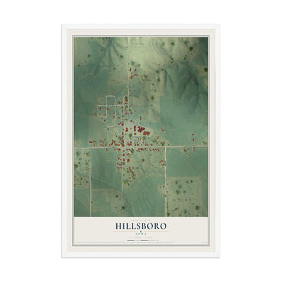 Map of Hillsboro, Iowa, 12 x 18 inch print in a white wood frame