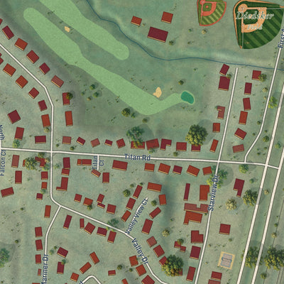 Close-up of the map of Hinton, Iowa print showing street and building detail