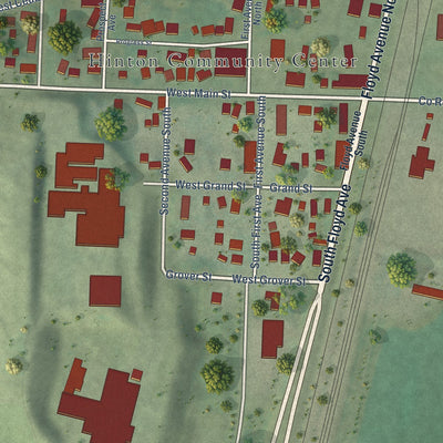Second close-up of the map of Hinton, Iowa print showing more streets and buildings