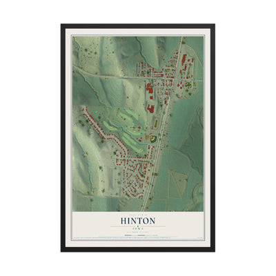 Map of Hinton, Iowa, 12 x 18 inch print in a black wood frame
