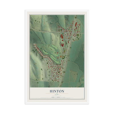 Map of Hinton, Iowa, 12 x 18 inch print in a white wood frame