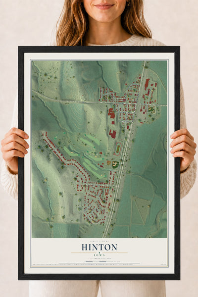 Map of Hinton, Iowa, 18 x 24 inch print in a black wood frame