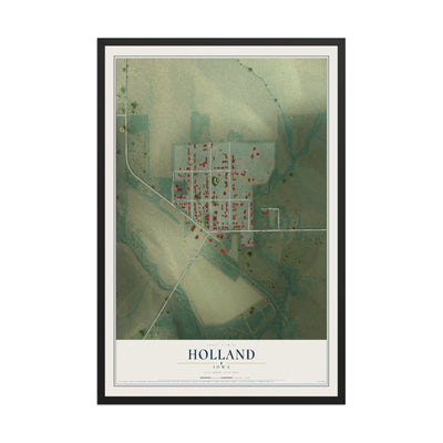Map of Holland, Iowa, 12 x 18 inch print in a black wood frame